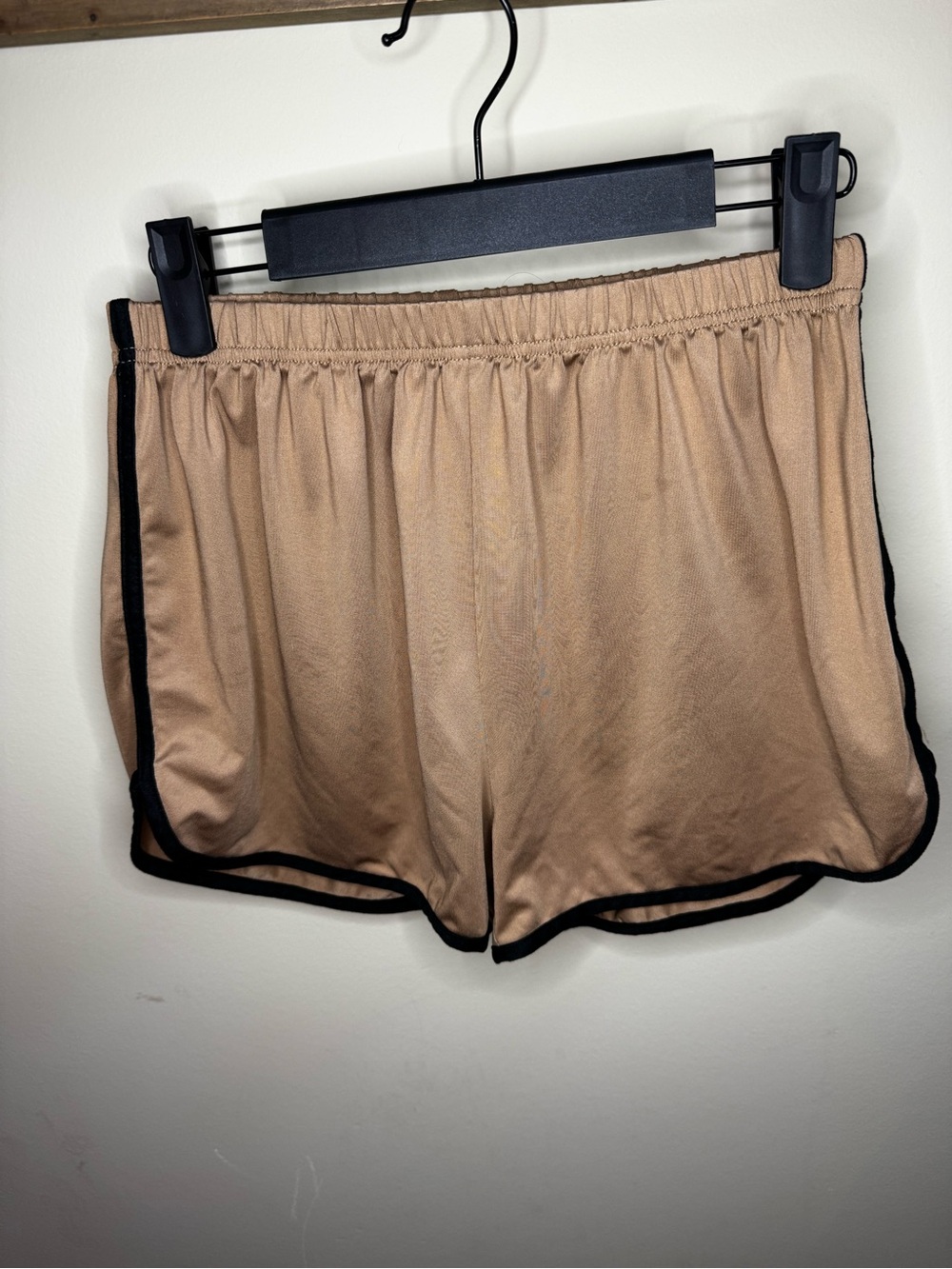 Casual Drawstring Women’s Shorts in Taupe with Black Trim